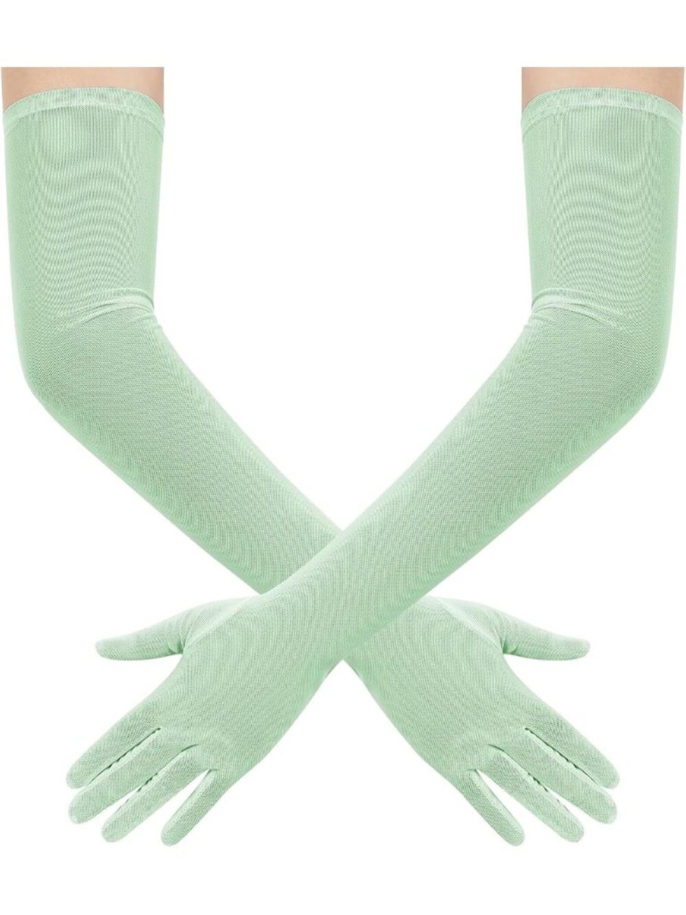 Women's Mint Long Mesh Tulle Sheer 1920's Halloween Costume Opera Party Gloves